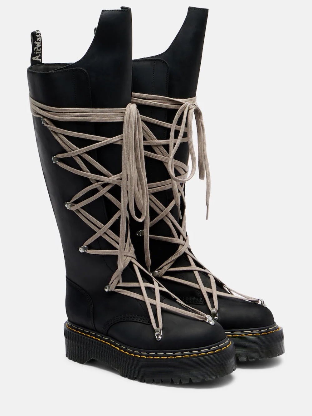 Dr. Martens x Rick Owens Black Platform Lace-Up Boots with Cream Laces